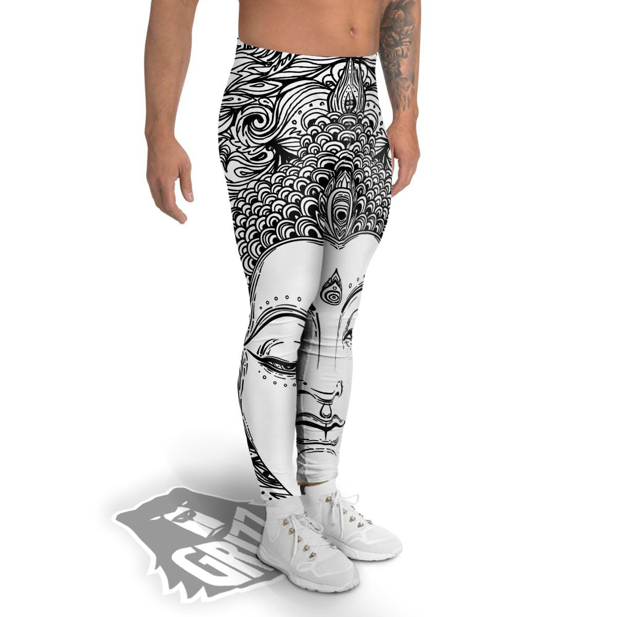Buddha Mandala Spiritual Black White Print Men's Leggings-grizzshop