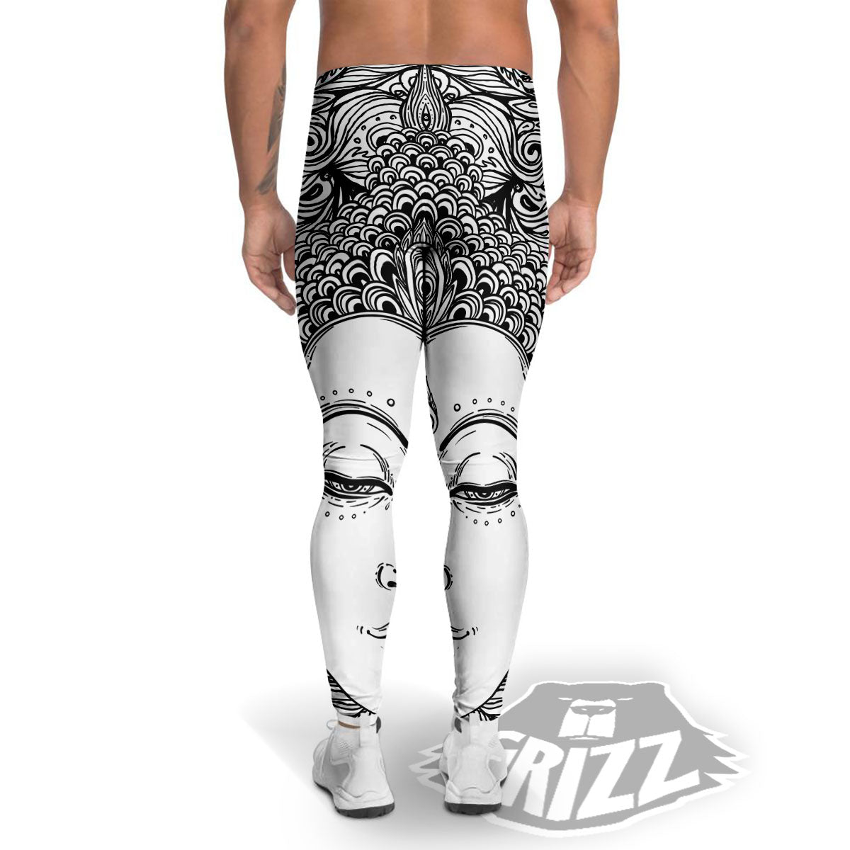 Buddha Mandala Spiritual Black White Print Men's Leggings-grizzshop