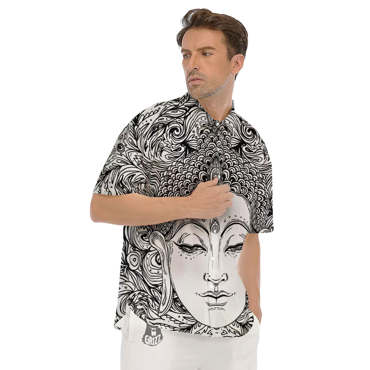 Buddha Mandala Spiritual Black White Print Men's Short Sleeve Shirts-grizzshop