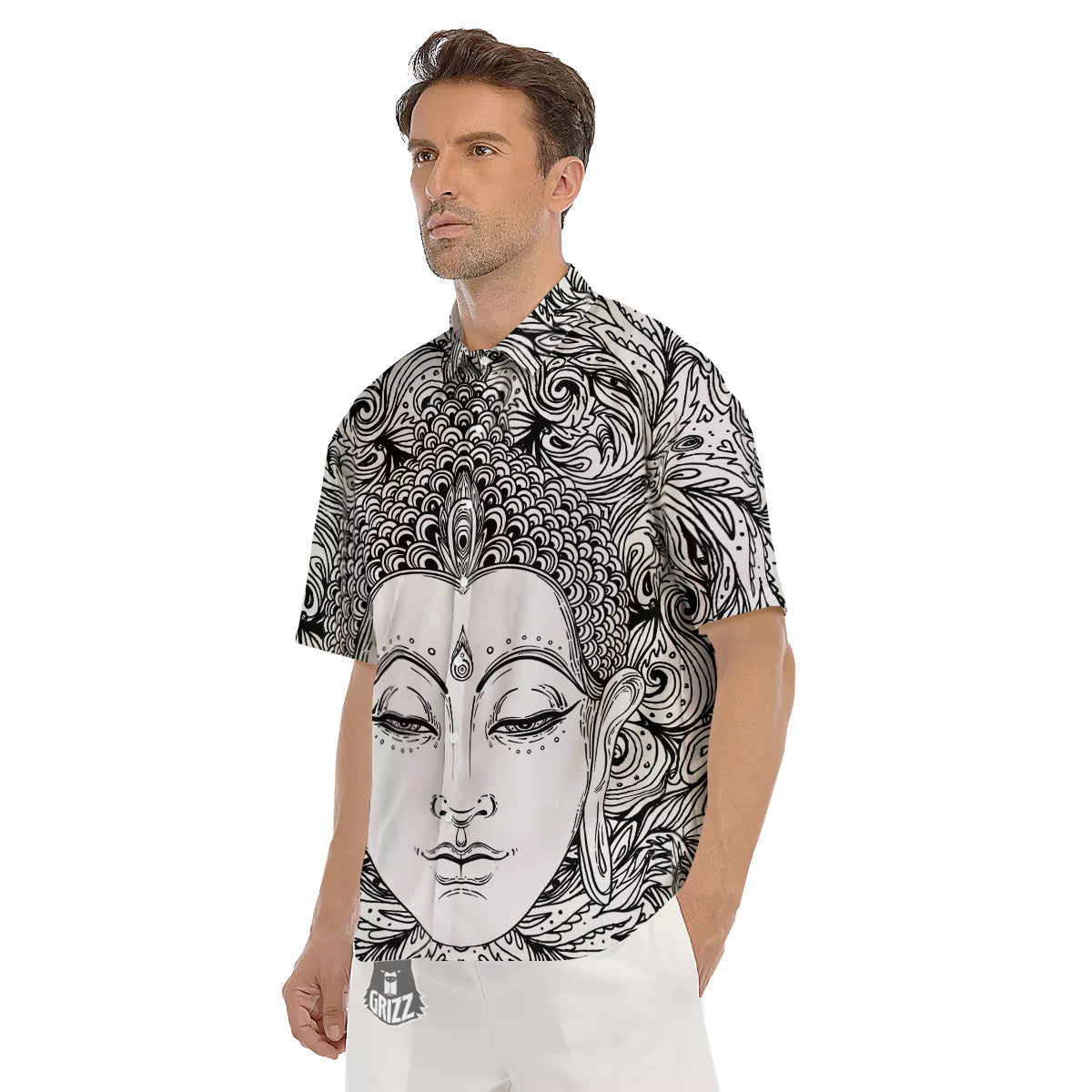 Buddha Mandala Spiritual Black White Print Men's Short Sleeve Shirts-grizzshop