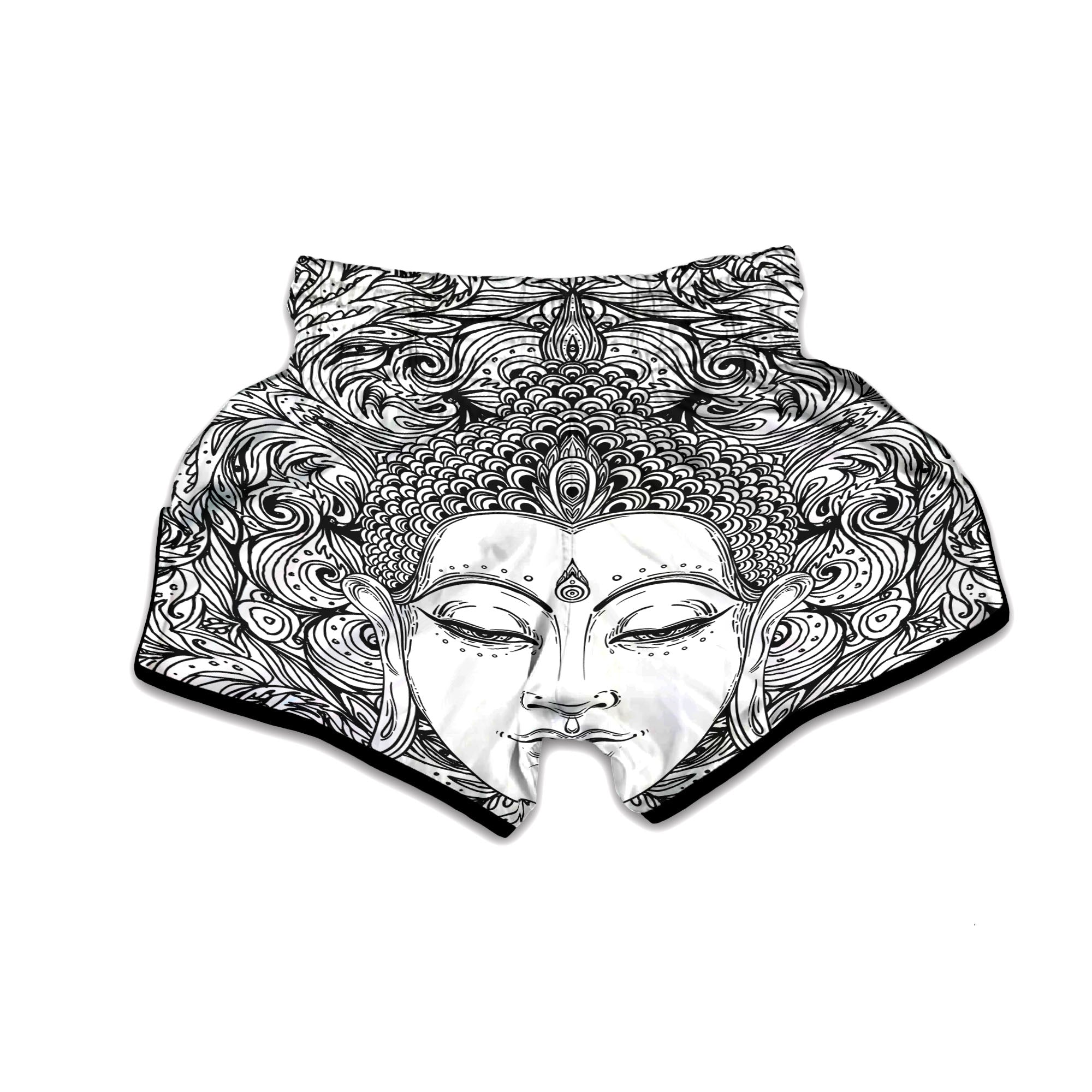 Buddha Mandala Spiritual Black White Print Muay Thai Boxing Shorts-grizzshop