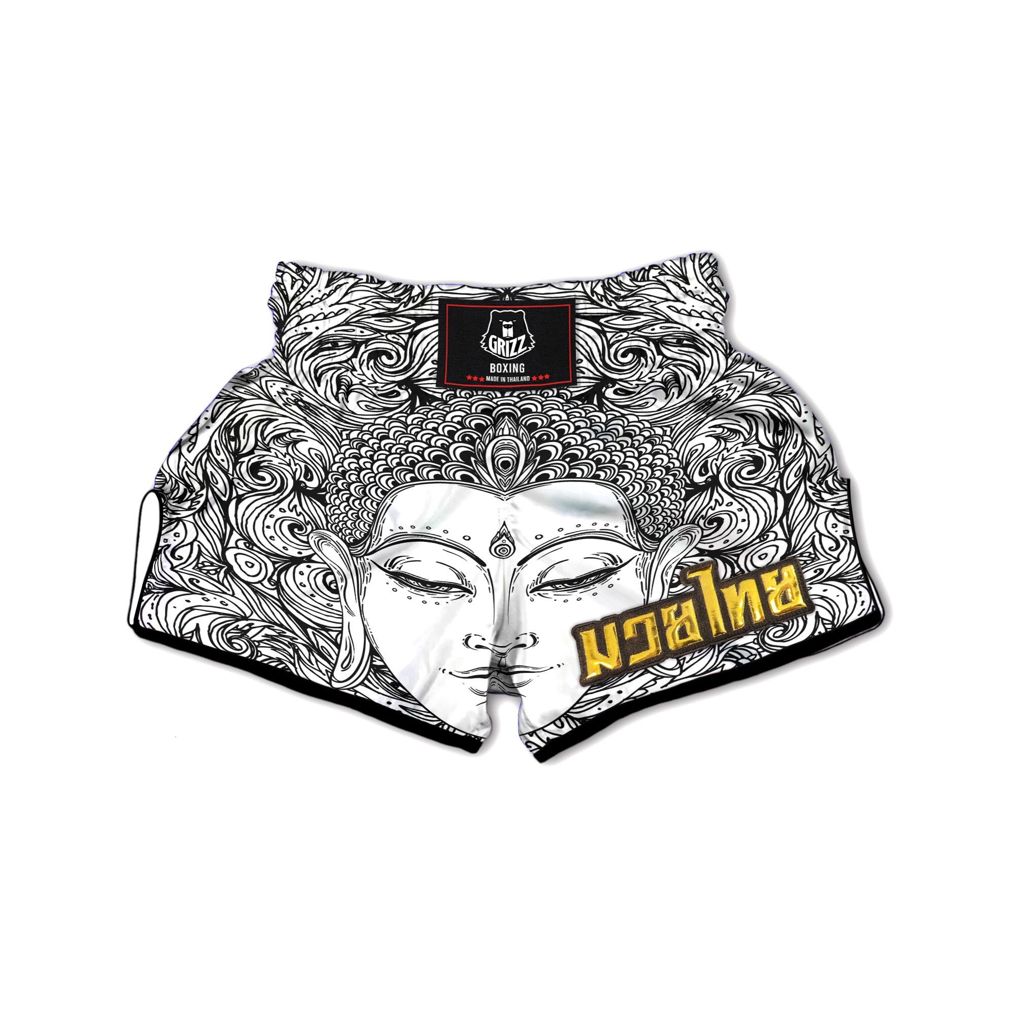Buddha Mandala Spiritual Black White Print Muay Thai Boxing Shorts-grizzshop