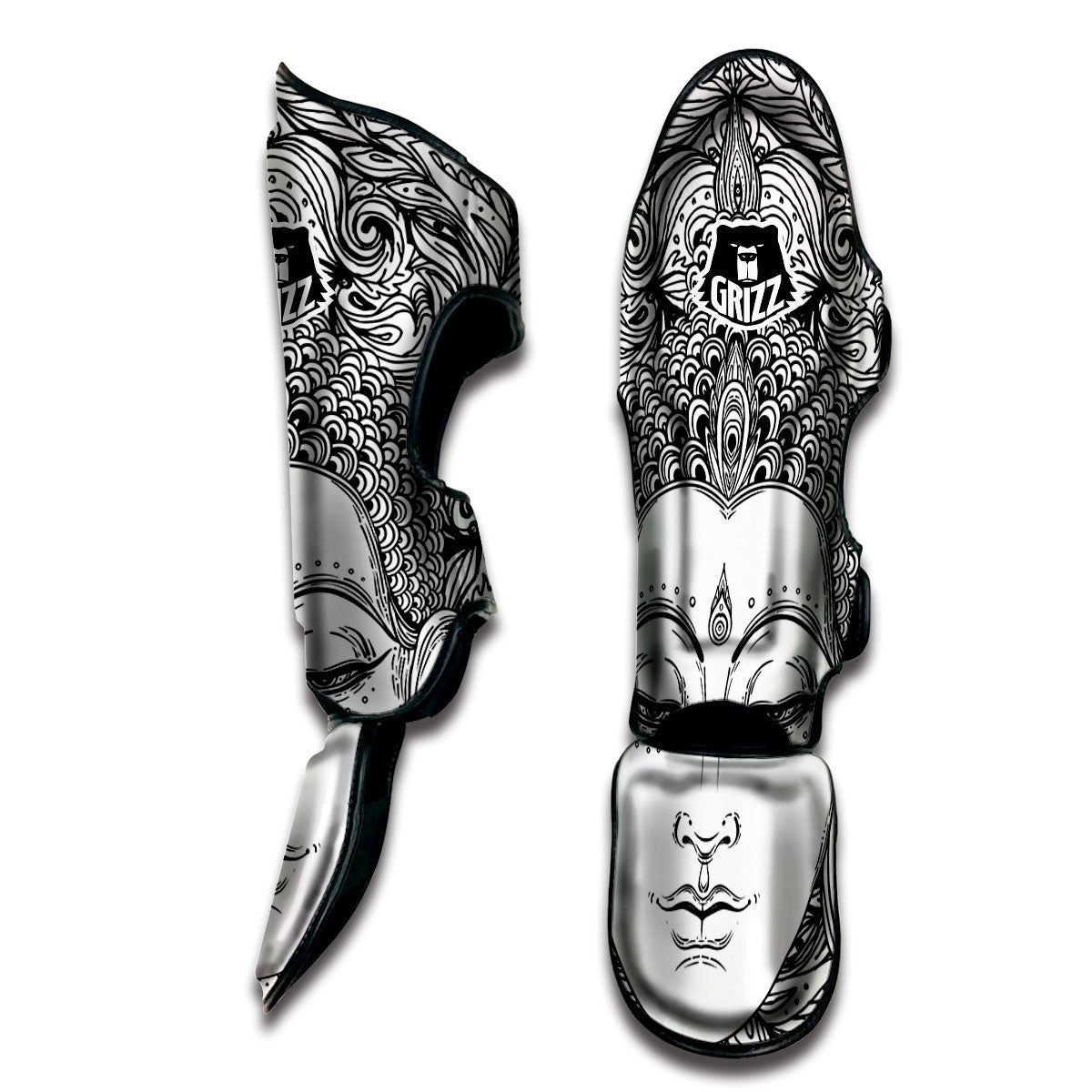 Buddha Mandala Spiritual Black White Print Muay Thai Shin Guards-grizzshop