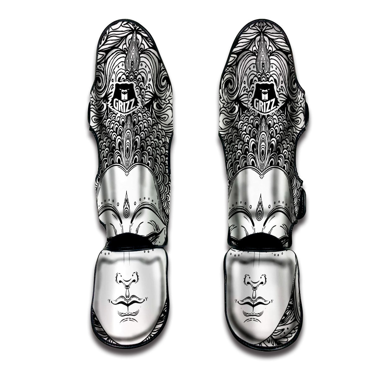 Buddha Mandala Spiritual Black White Print Muay Thai Shin Guards-grizzshop
