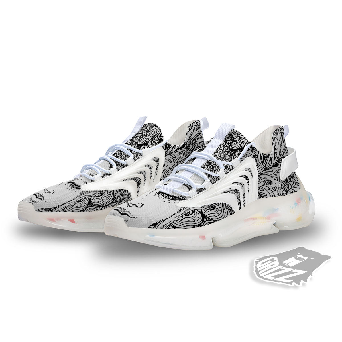 Buddha Mandala Spiritual Black White Print White Gym Shoes-grizzshop