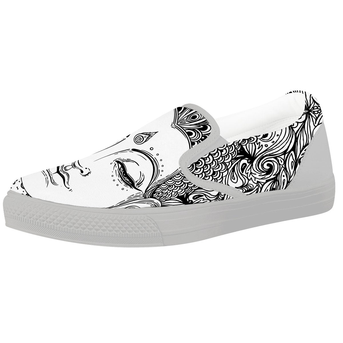 Buddha Mandala Spiritual Black White Print White Slip On Shoes-grizzshop