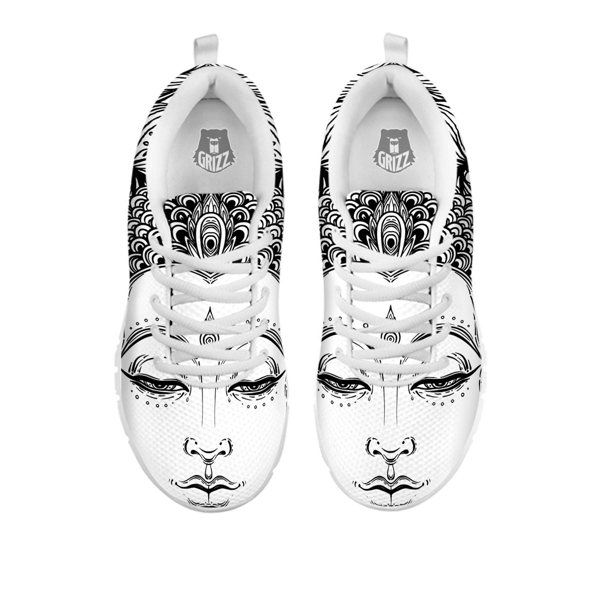 Buddha Mandala Spiritual Black White Print White Sneaker-grizzshop