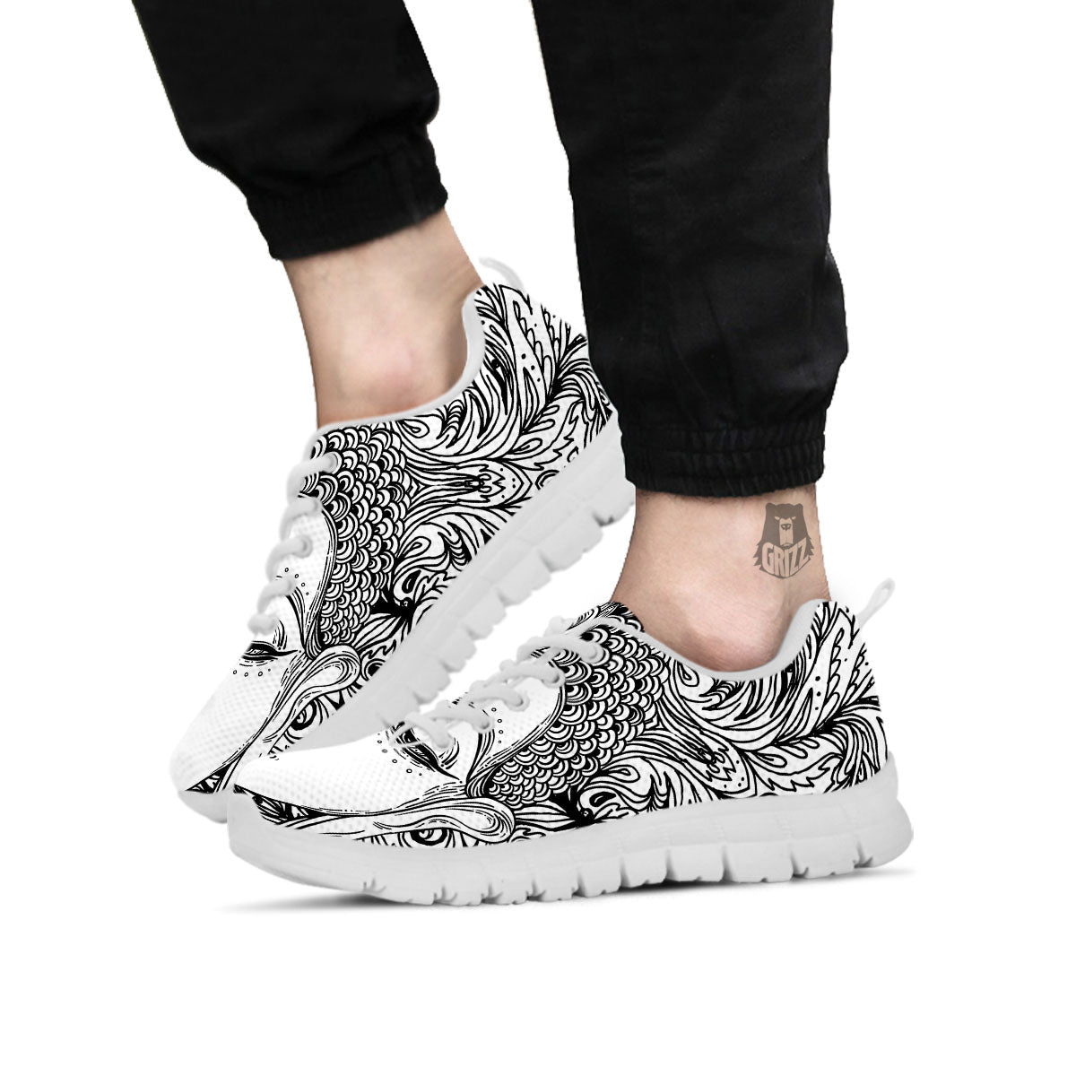 Buddha Mandala Spiritual Black White Print White Sneaker-grizzshop
