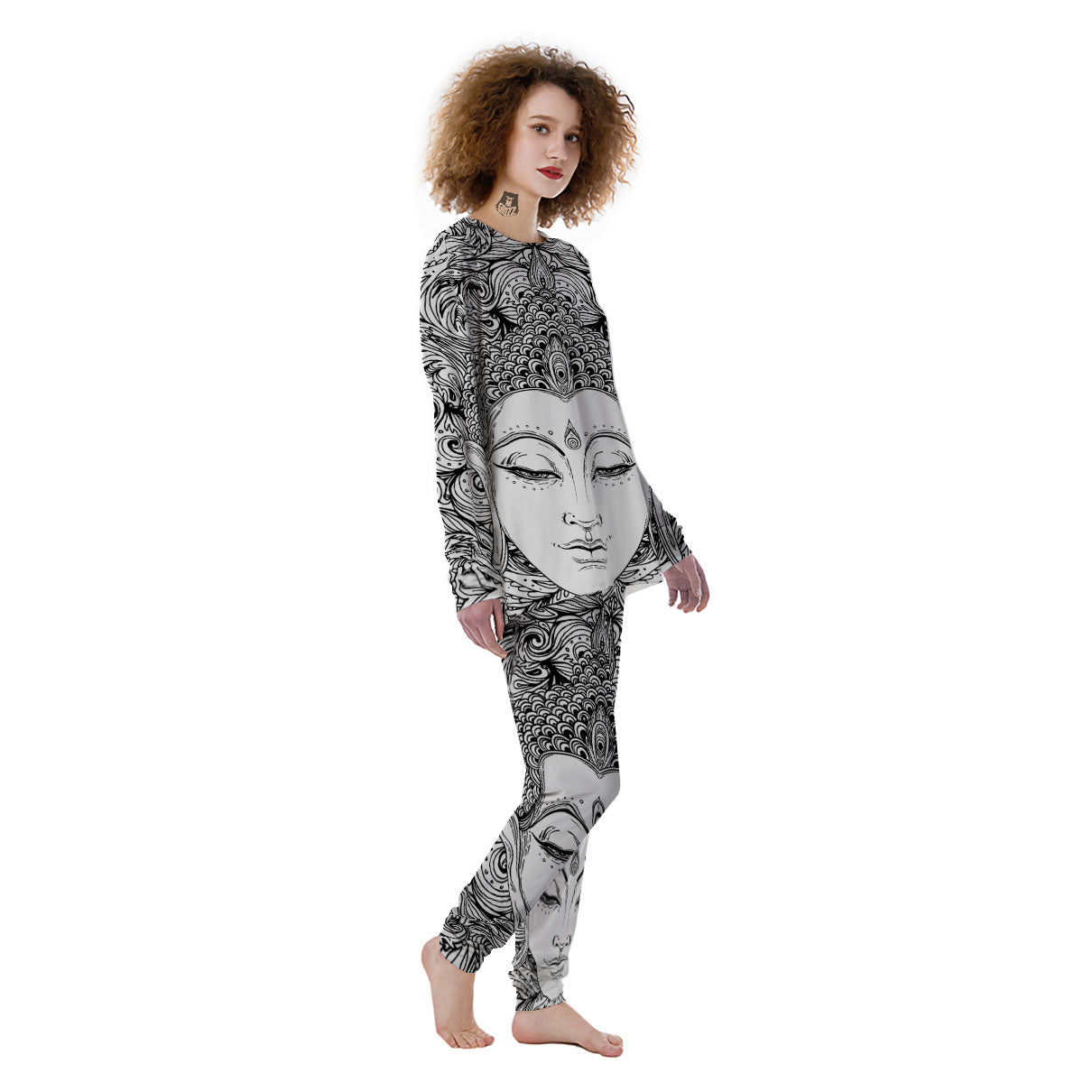 Buddha Mandala Spiritual Black White Print Women's Pajamas-grizzshop