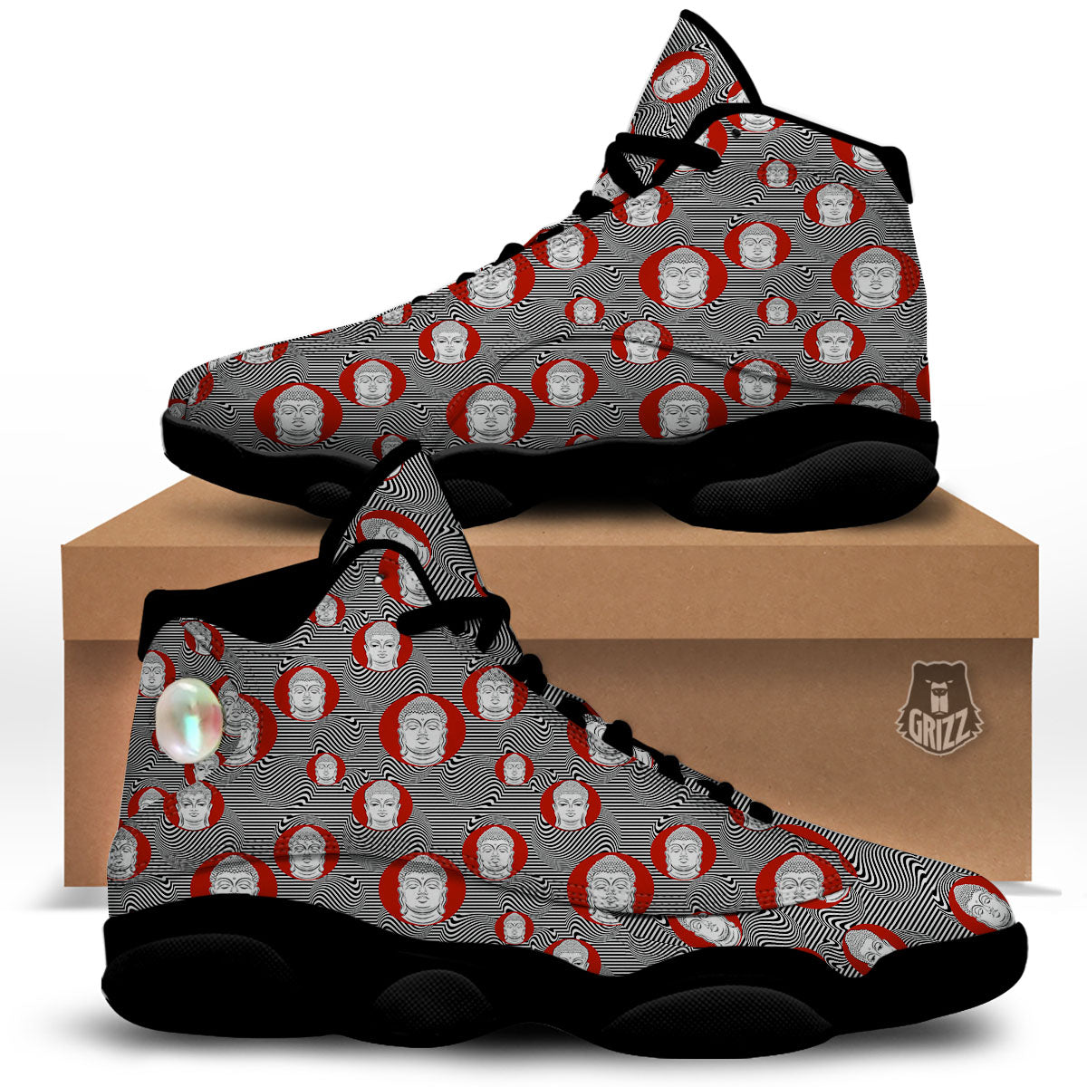 Buddha Print Pattern Black Basketball Shoes-grizzshop