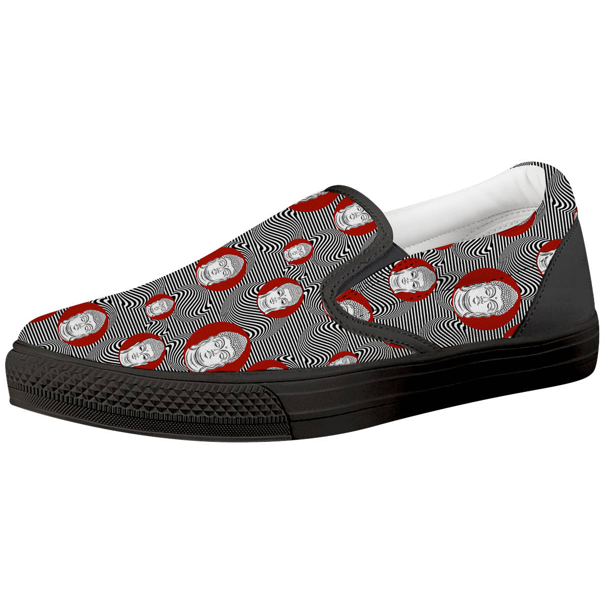 Buddha Print Pattern Black Slip On Shoes-grizzshop