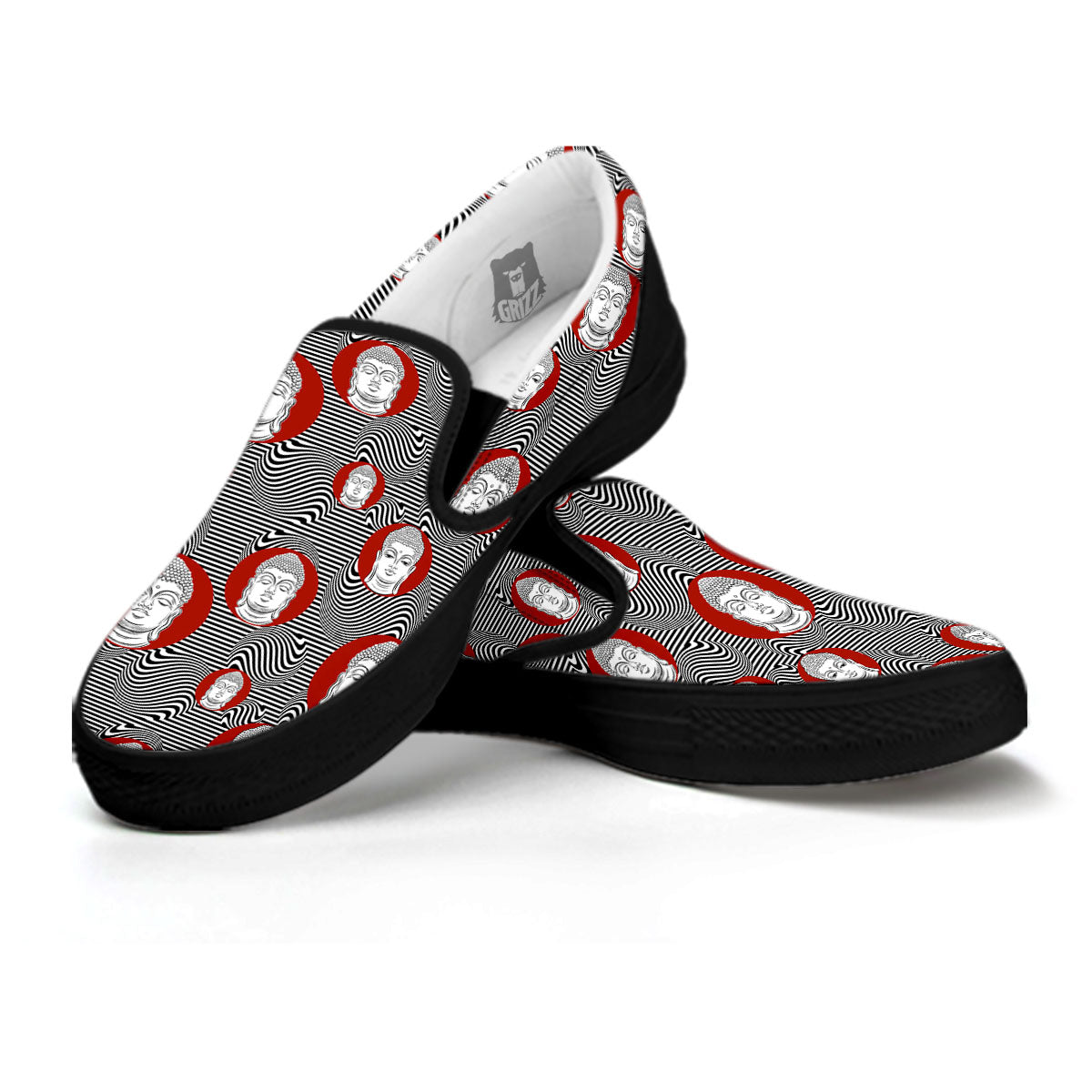 Buddha Print Pattern Black Slip On Shoes-grizzshop