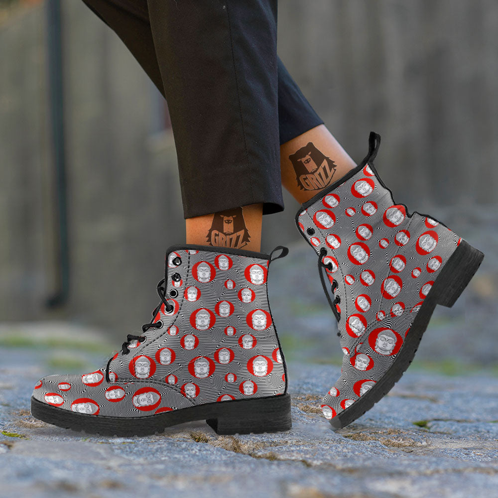 Buddha Print Pattern Leather Boots-grizzshop