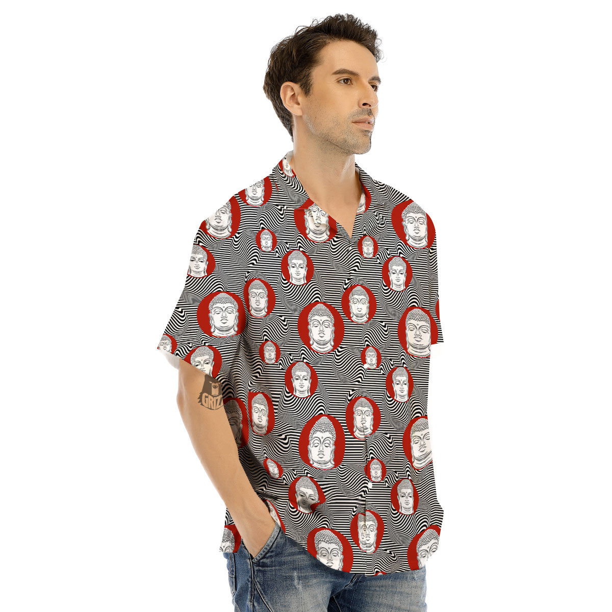 Buddha Print Pattern Men's Hawaiian Shirt-grizzshop