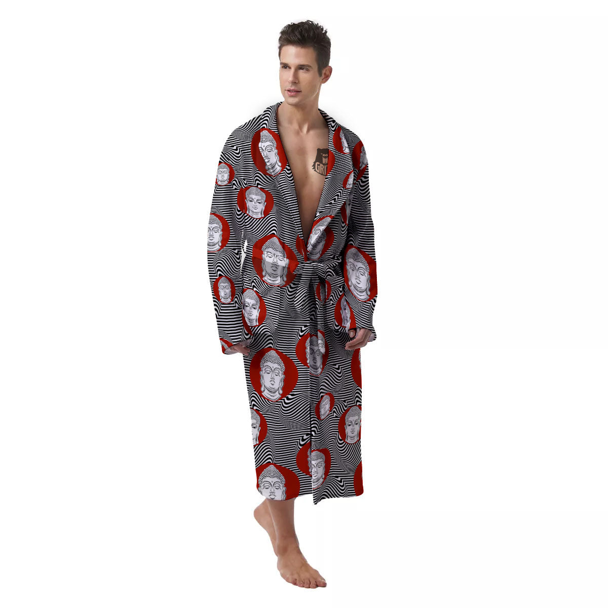 Buddha Print Pattern Men's Robe-grizzshop