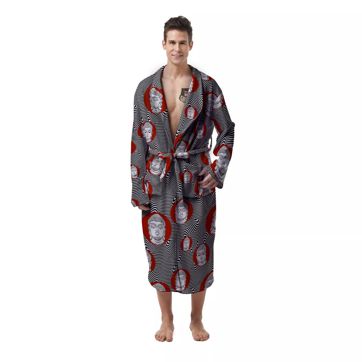 Buddha Print Pattern Men's Robe-grizzshop