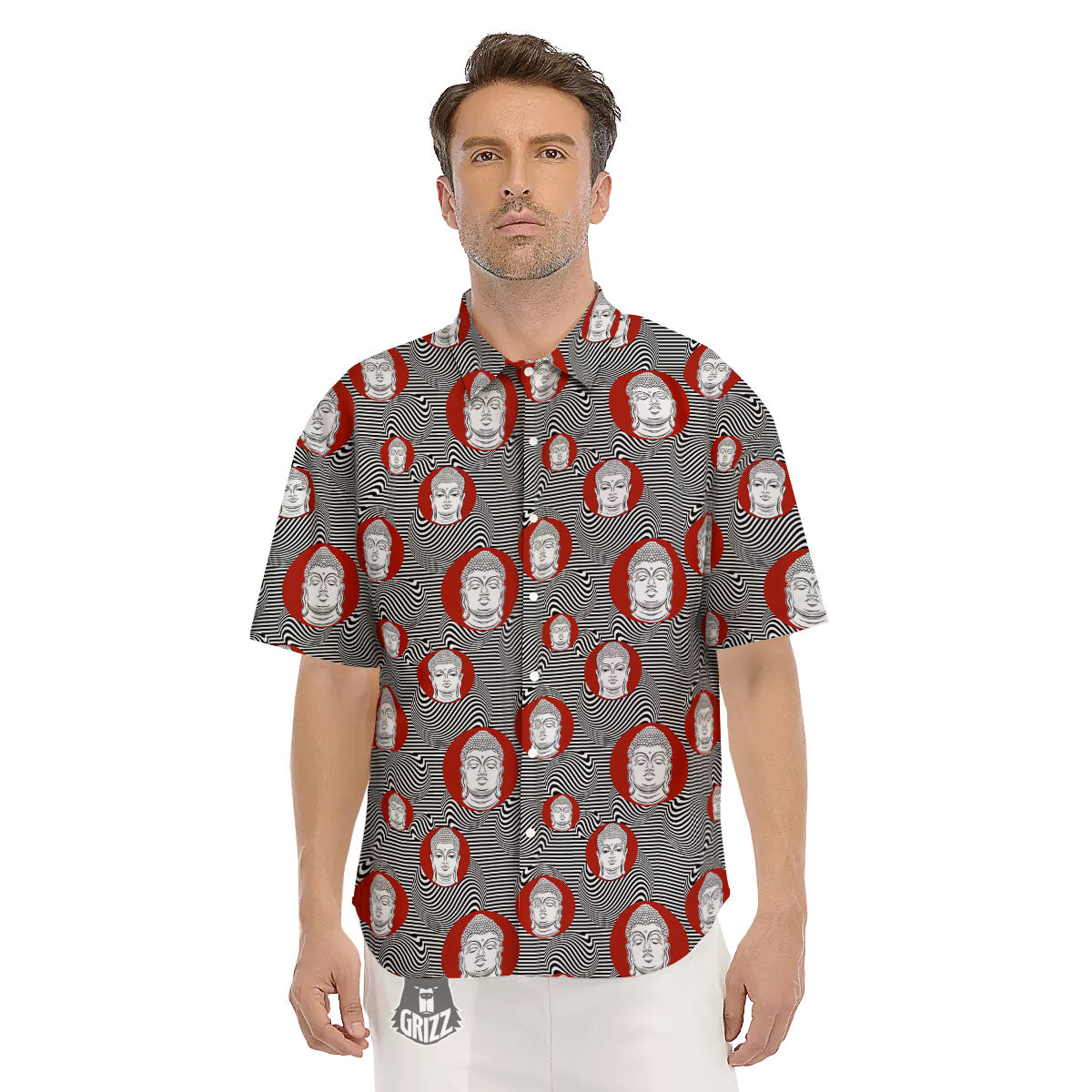 Buddha Print Pattern Men's Short Sleeve Shirts-grizzshop