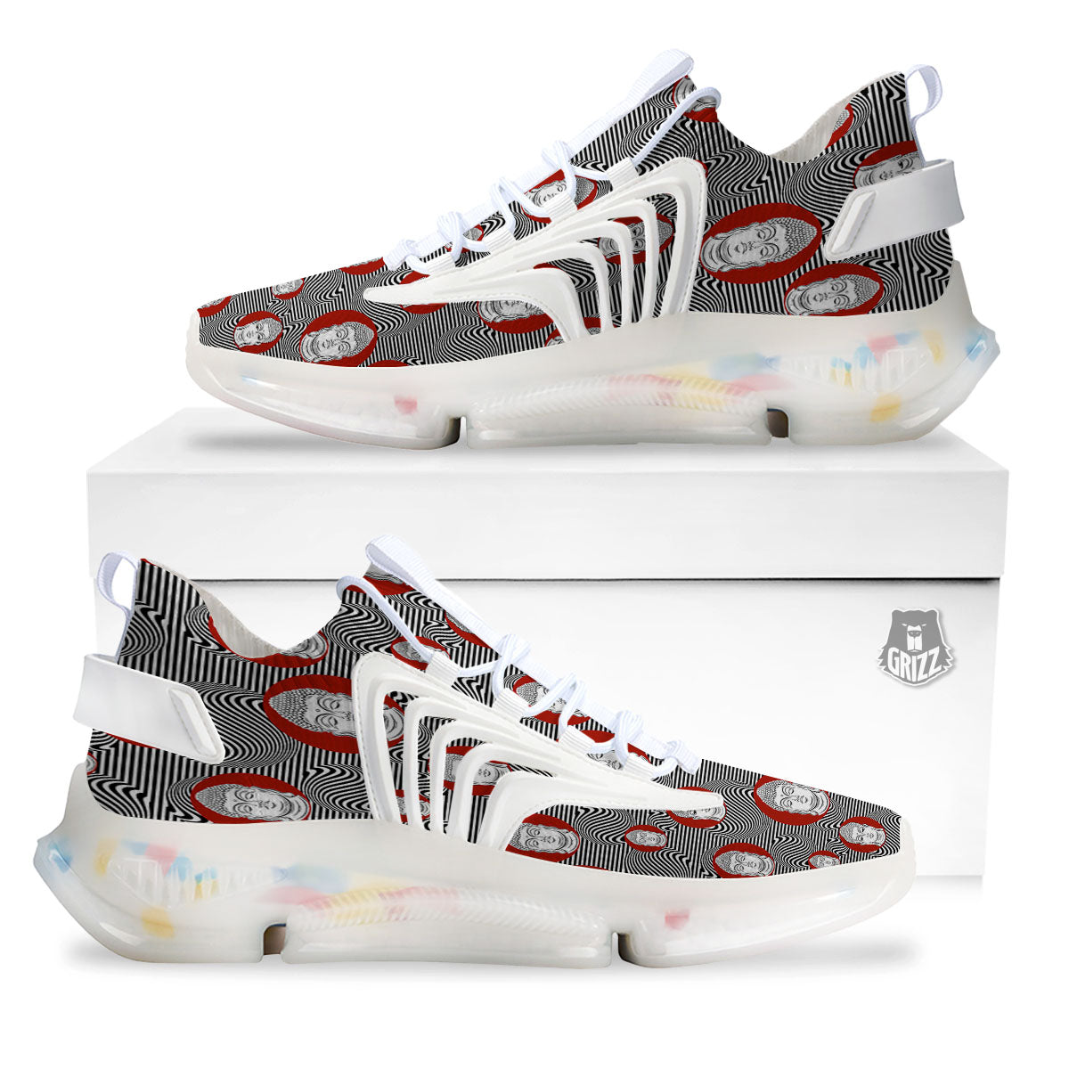 Buddha Print Pattern White Gym Shoes-grizzshop