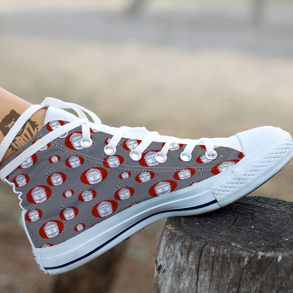 Buddha Print Pattern White High Top Shoes-grizzshop
