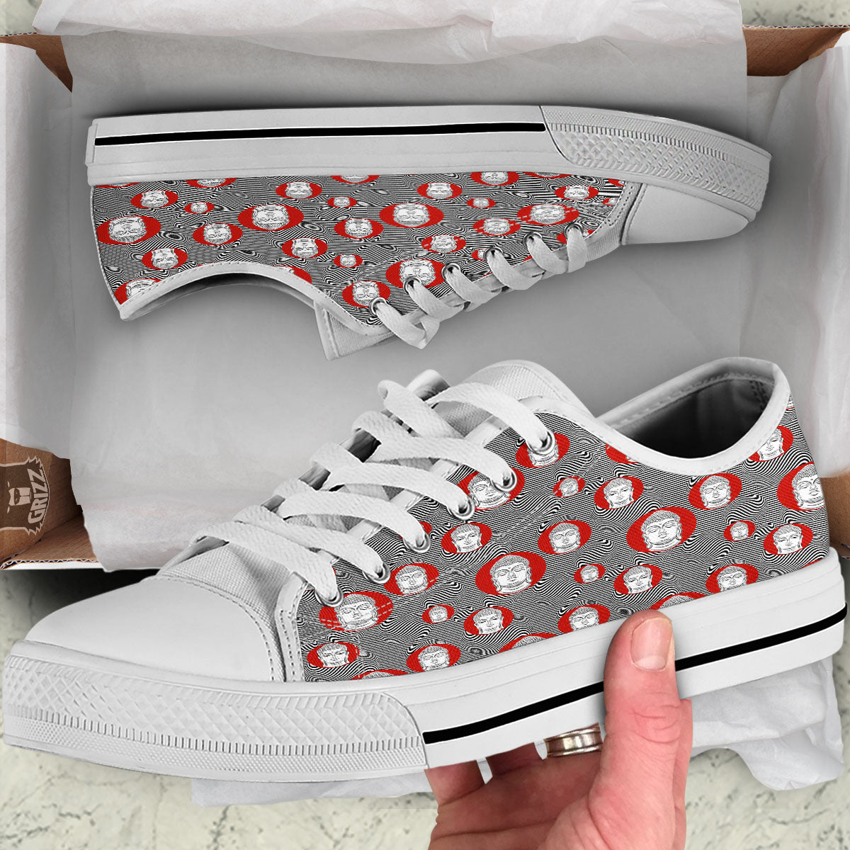 Buddha Print Pattern White Low Top Shoes-grizzshop