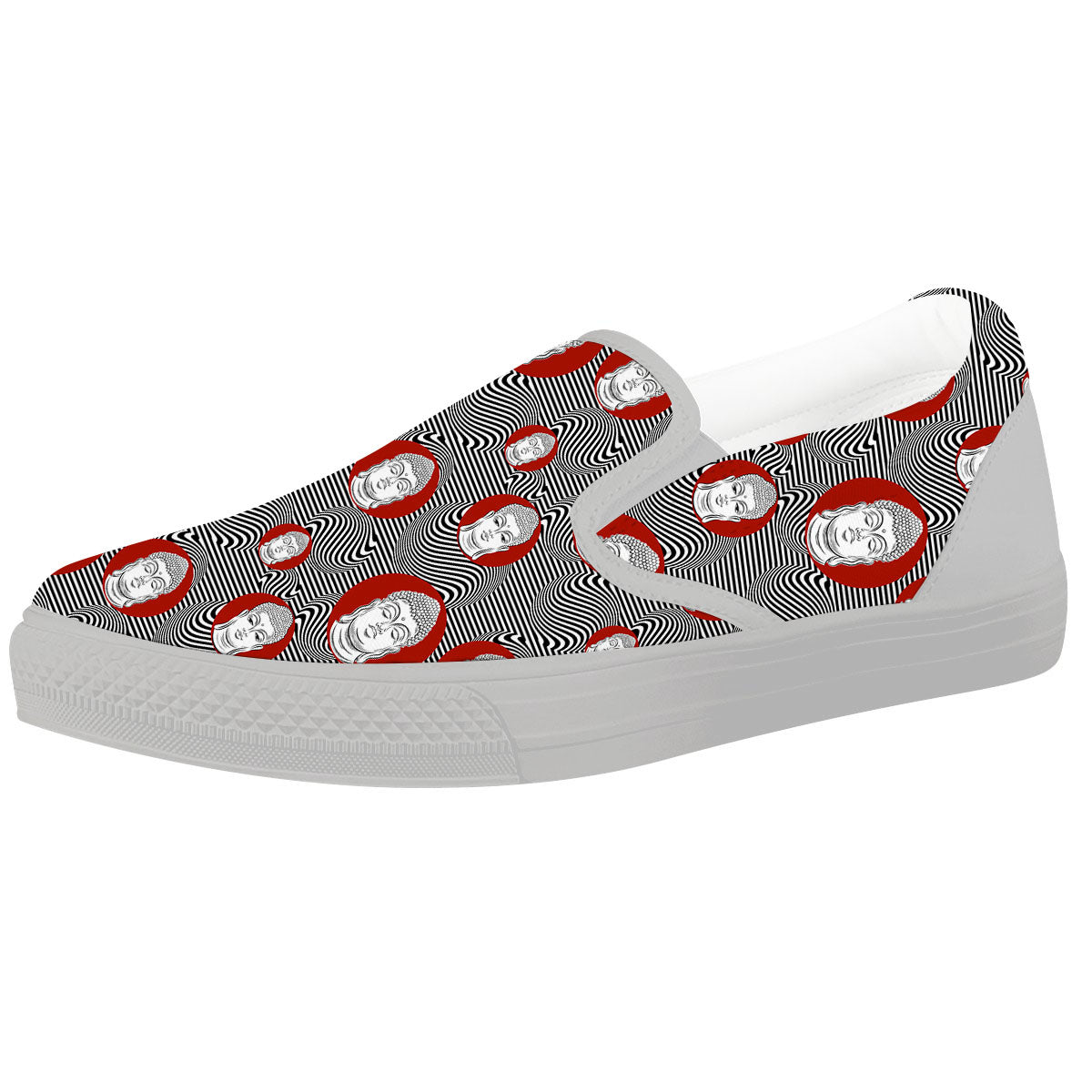 Buddha Print Pattern White Slip On Shoes-grizzshop