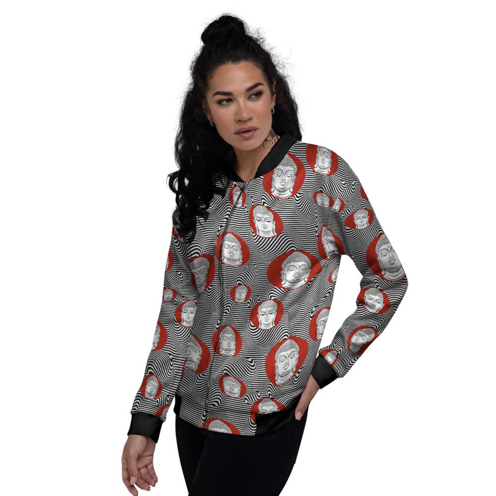 Buddha Print Pattern Women's Bomber Jacket-grizzshop