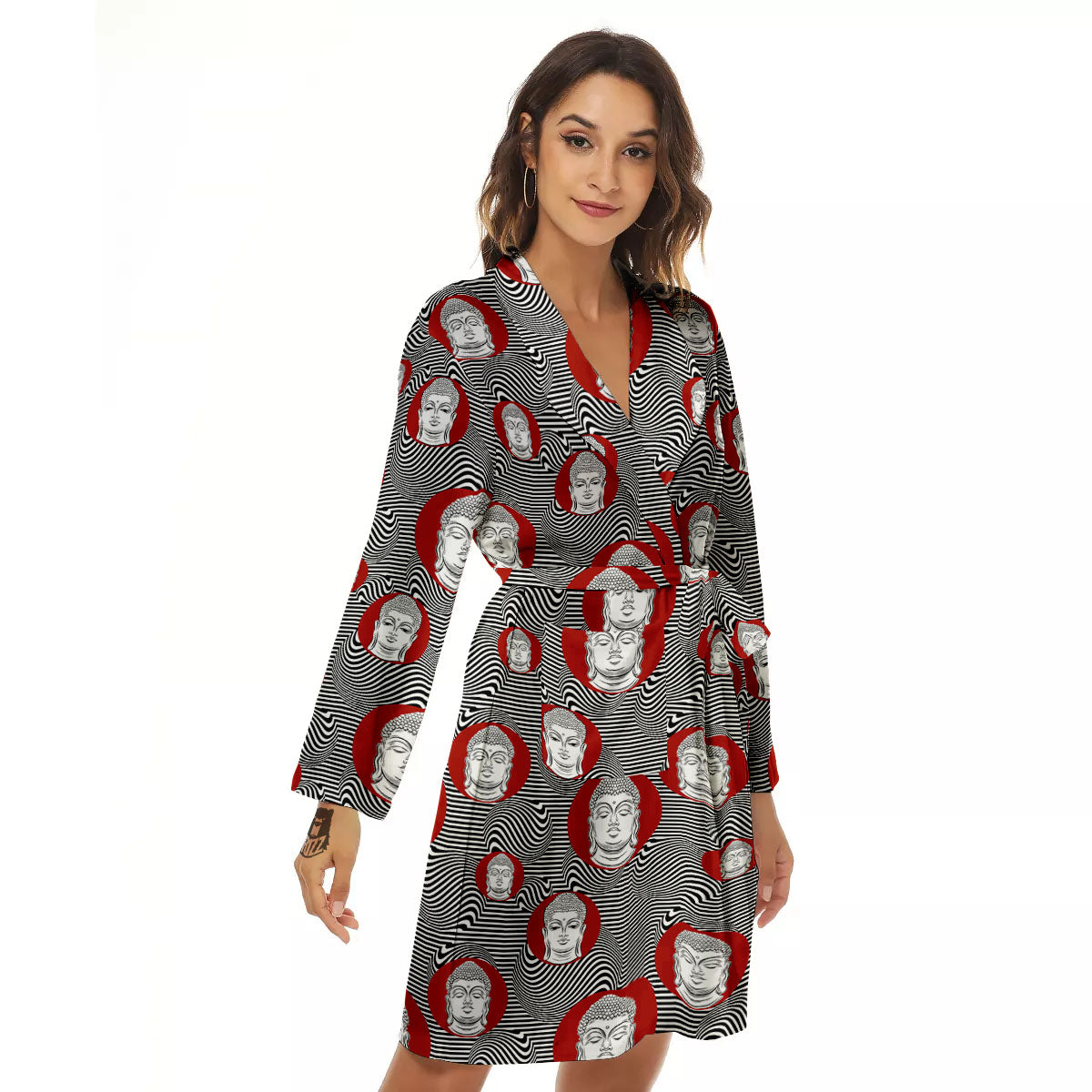 Buddha Print Pattern Women's Robe-grizzshop