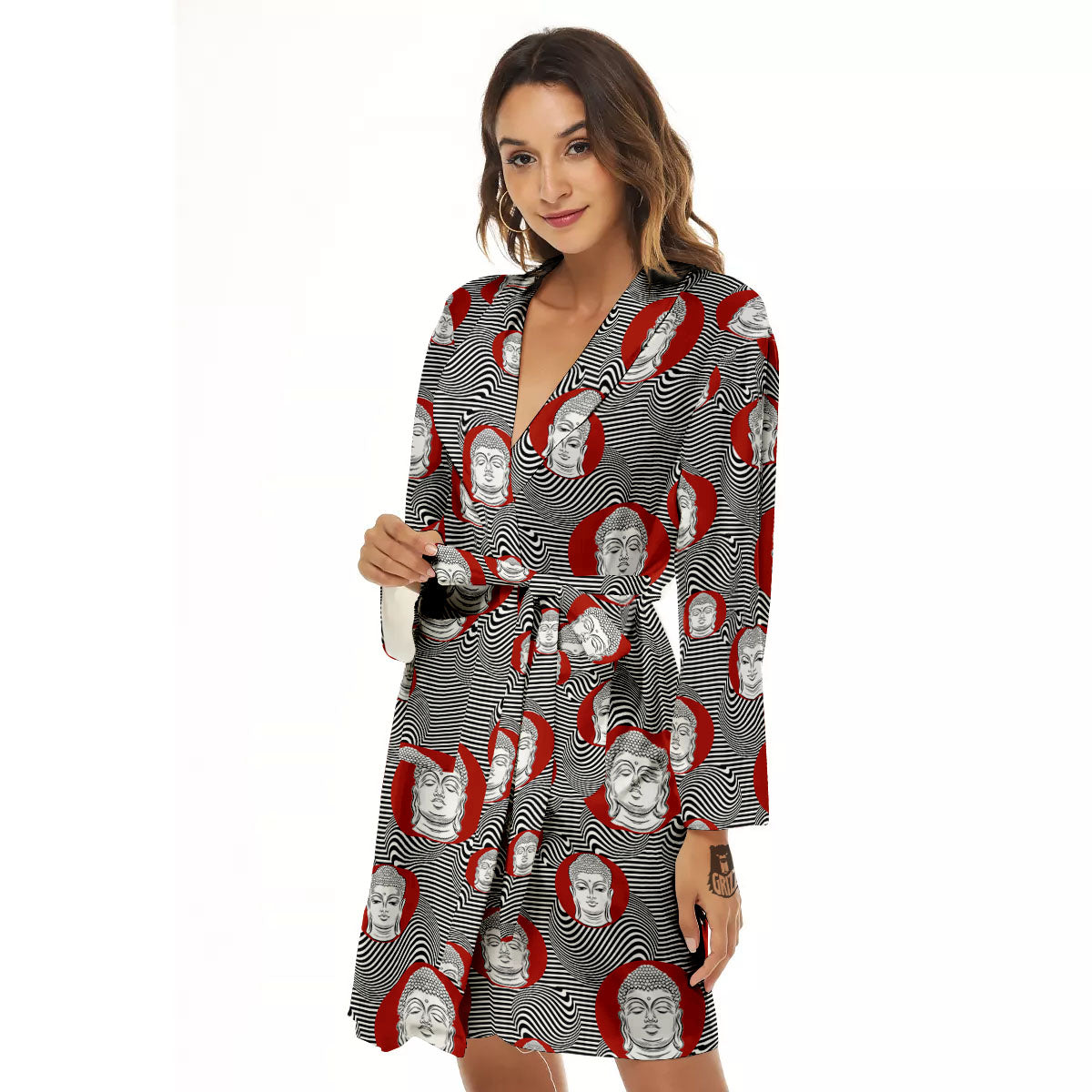 Buddha Print Pattern Women's Robe-grizzshop