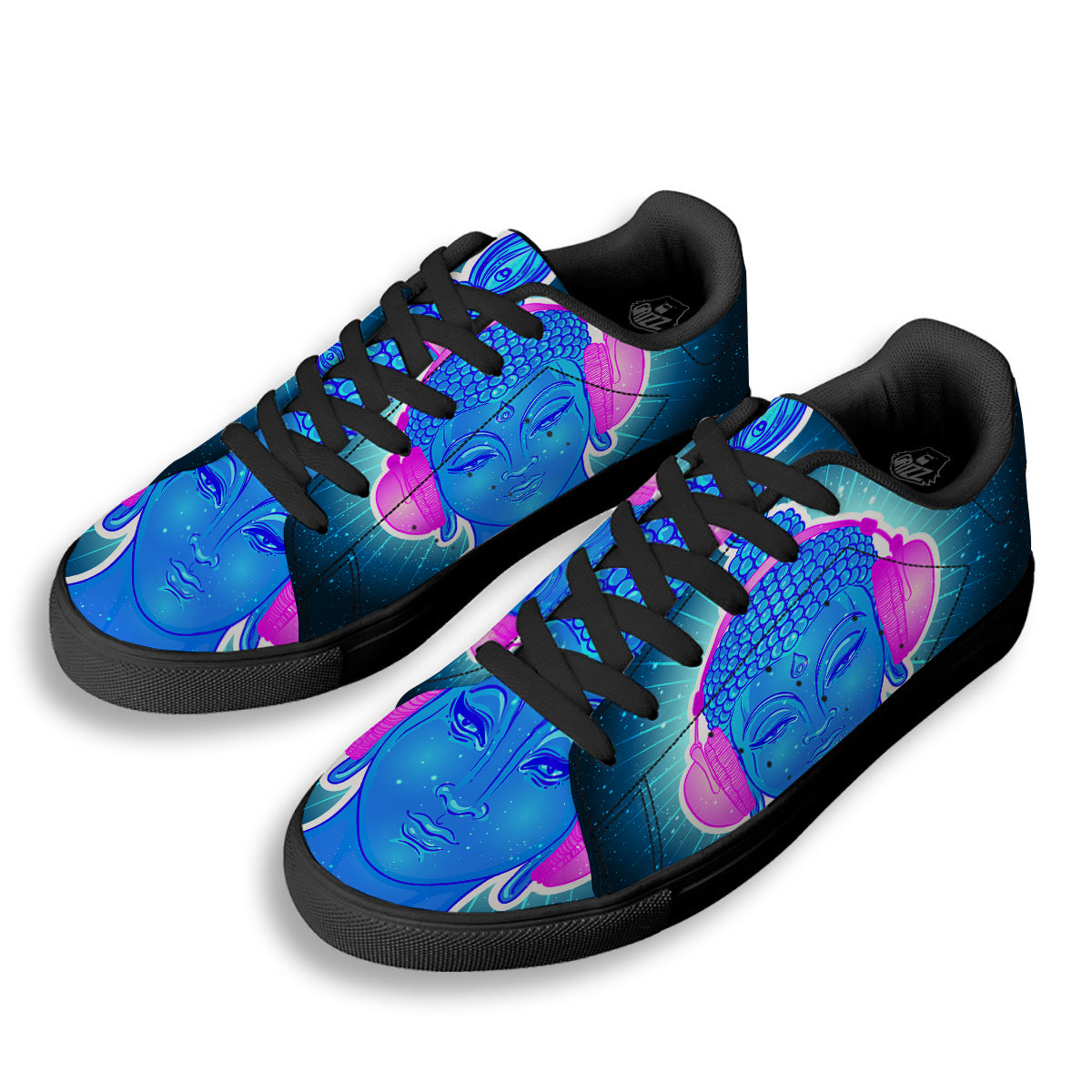 Buddha Psychedelic Print Black Low Top Sneakers-grizzshop