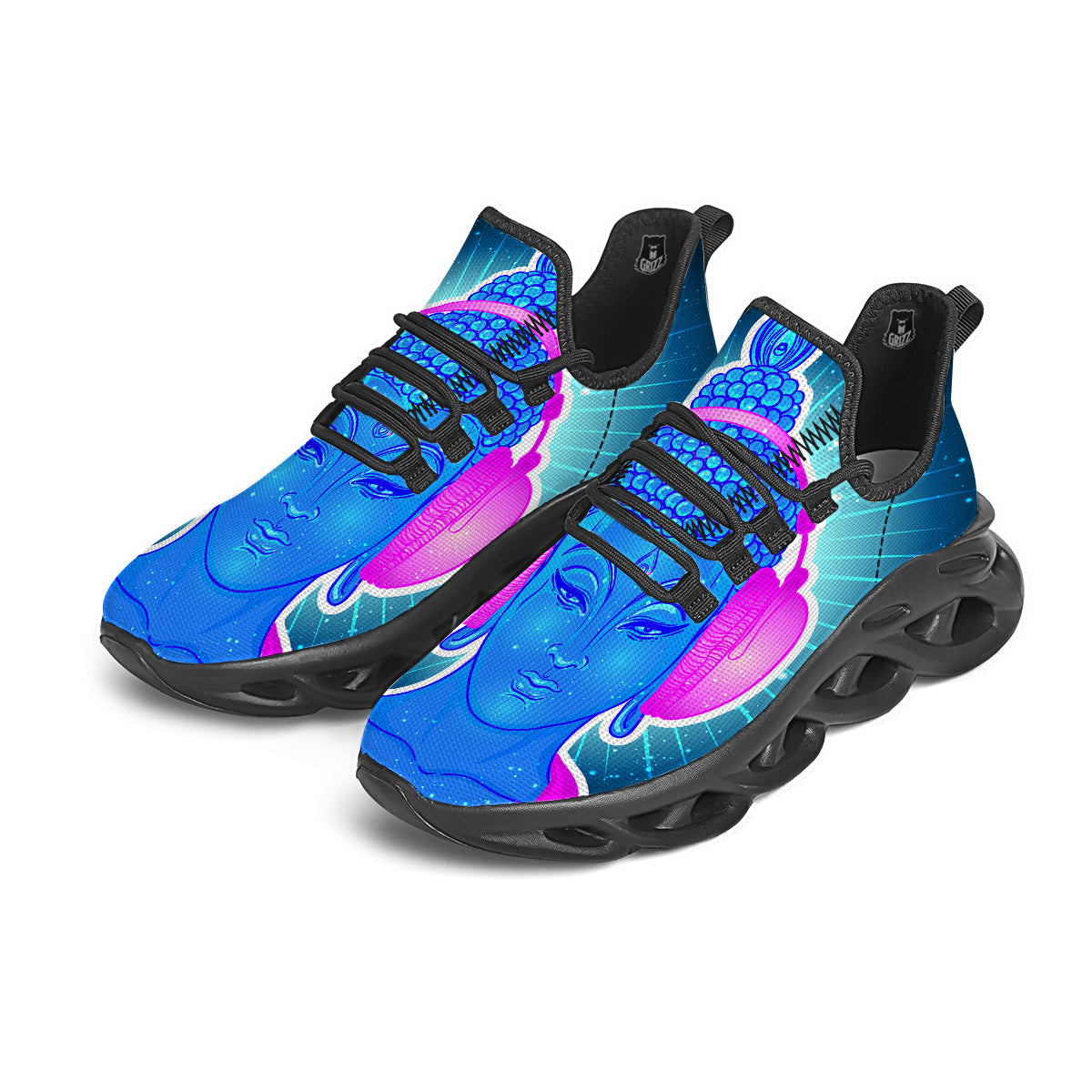 Buddha Psychedelic Print Black Running Shoes-grizzshop