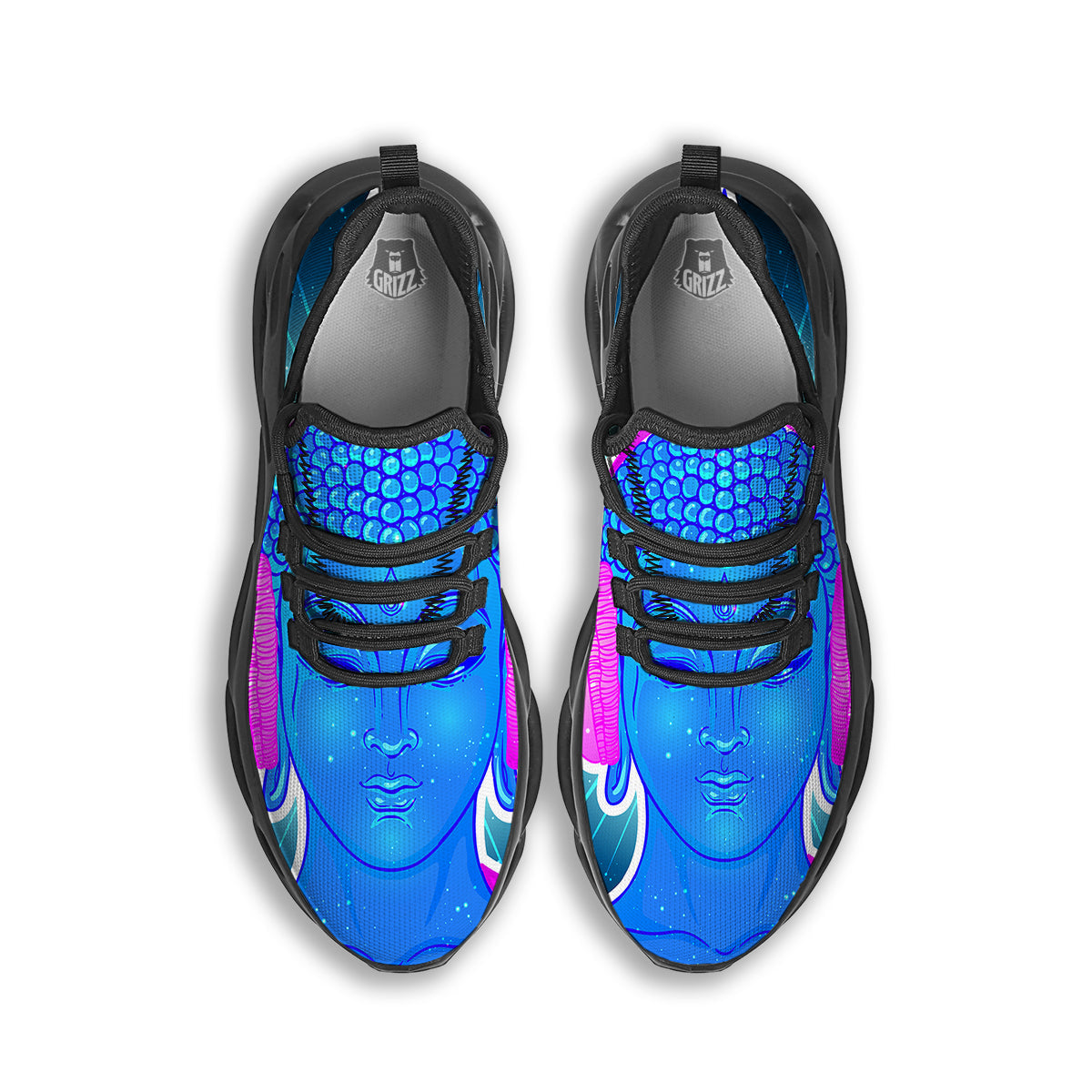 Buddha Psychedelic Print Black Running Shoes-grizzshop