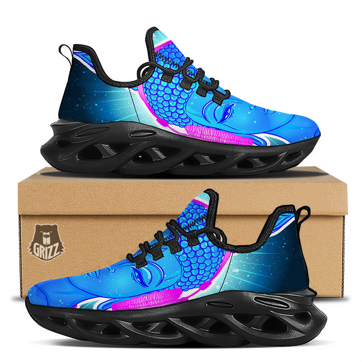 Buddha Psychedelic Print Black Running Shoes-grizzshop
