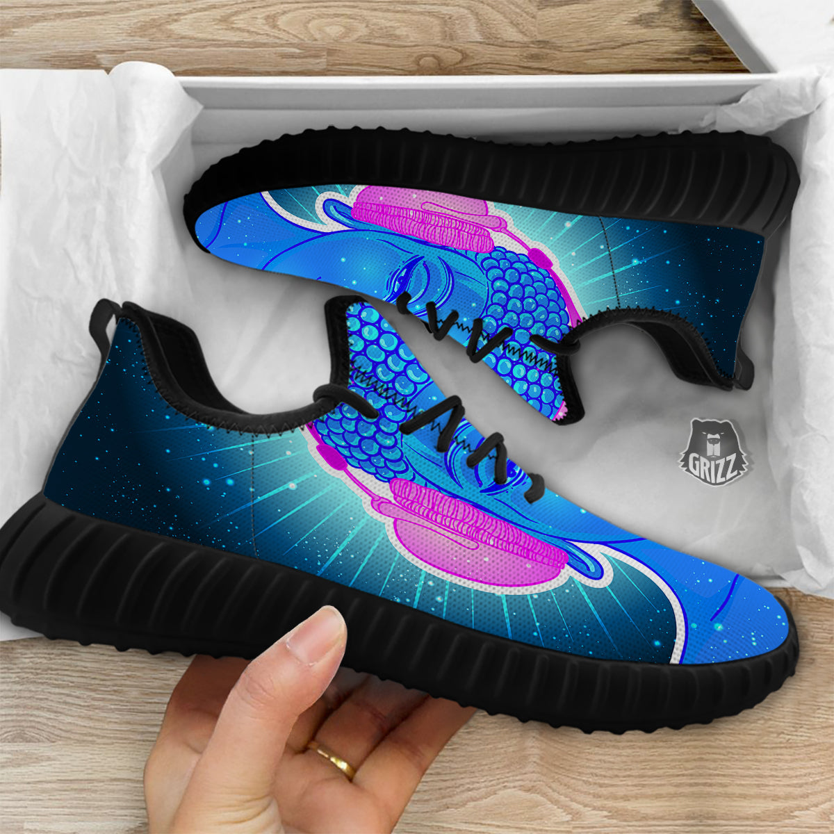 Buddha Psychedelic Print Black Walking Shoes-grizzshop