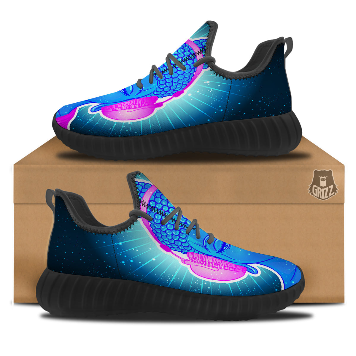 Buddha Psychedelic Print Black Walking Shoes-grizzshop