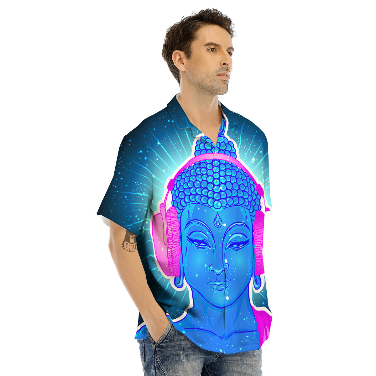 Buddha Psychedelic Print Men's Hawaiian Shirt-grizzshop