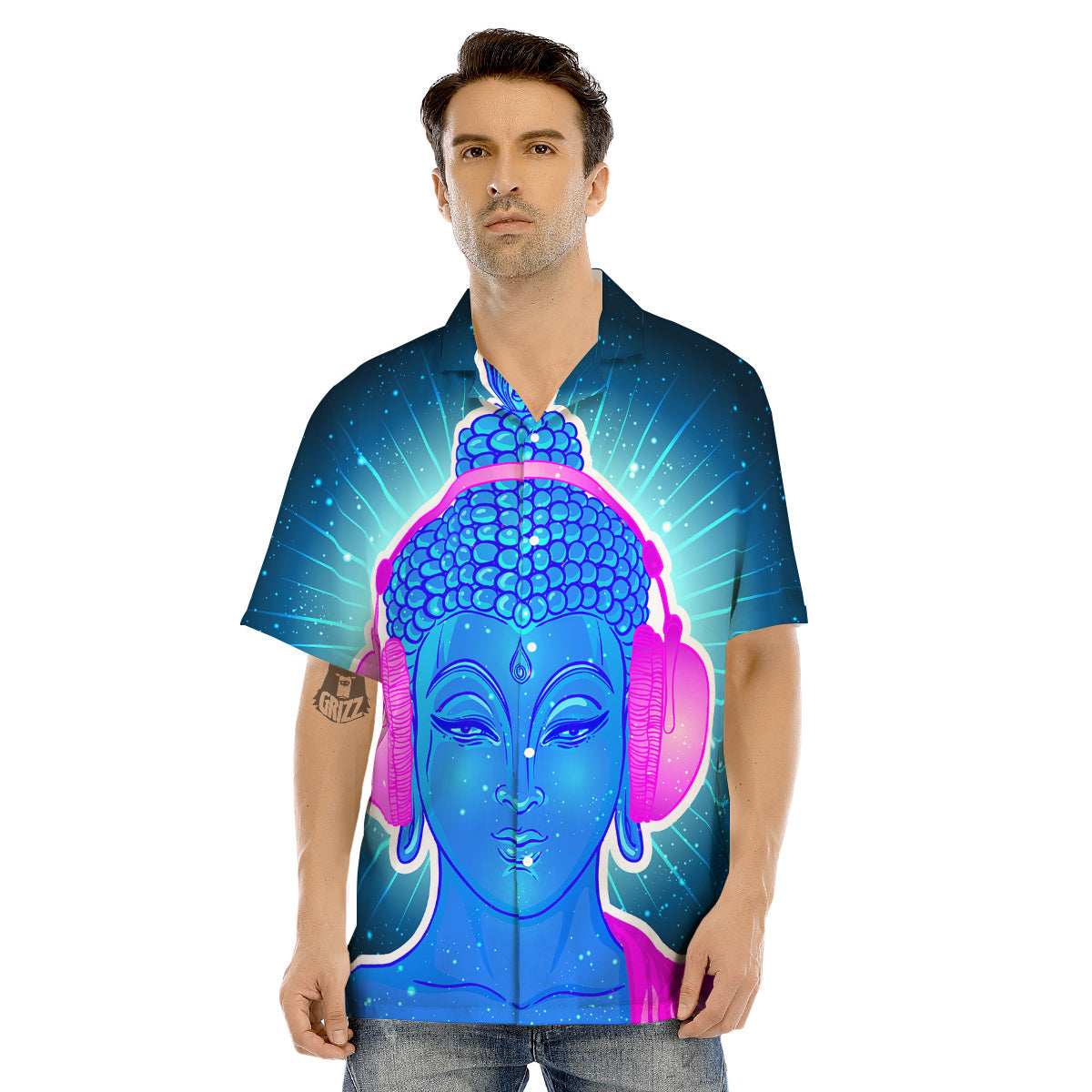 Buddha Psychedelic Print Men's Hawaiian Shirt-grizzshop