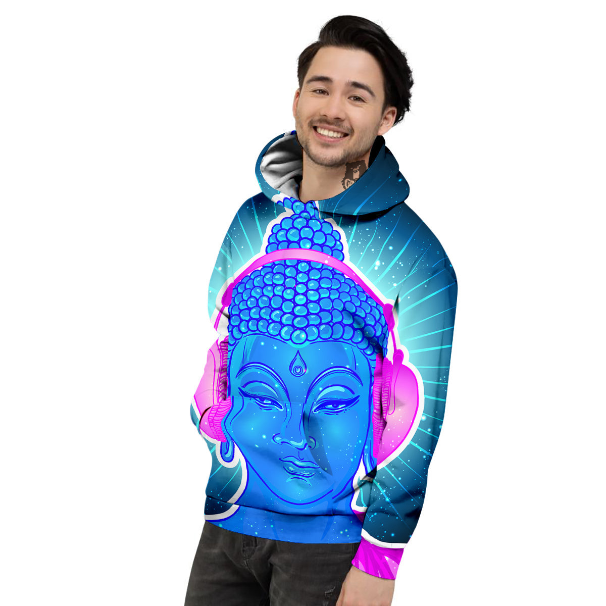 Buddha Psychedelic Print Men's Hoodie-grizzshop