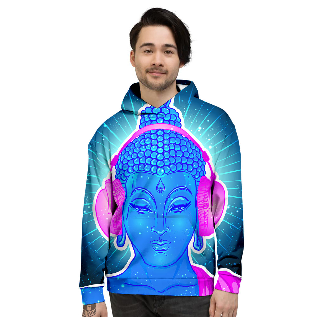 Buddha Psychedelic Print Men's Hoodie-grizzshop