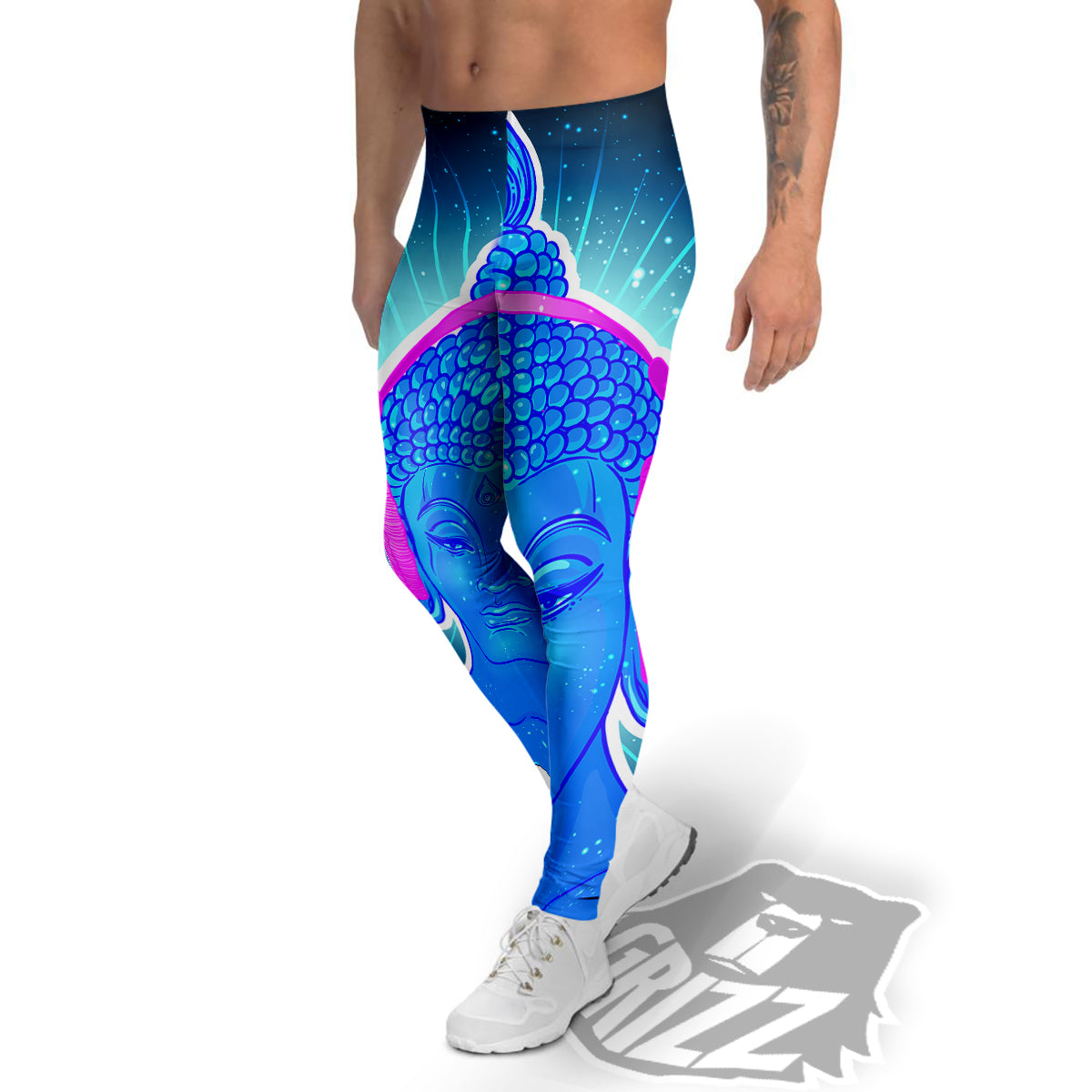 Buddha Psychedelic Print Men's Leggings-grizzshop
