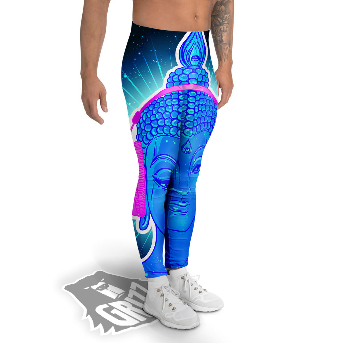 Buddha Psychedelic Print Men's Leggings-grizzshop