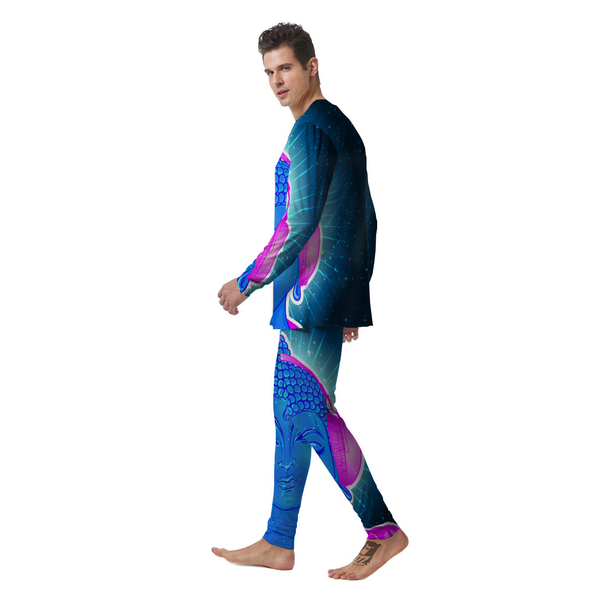 Buddha Psychedelic Print Men's Pajamas-grizzshop