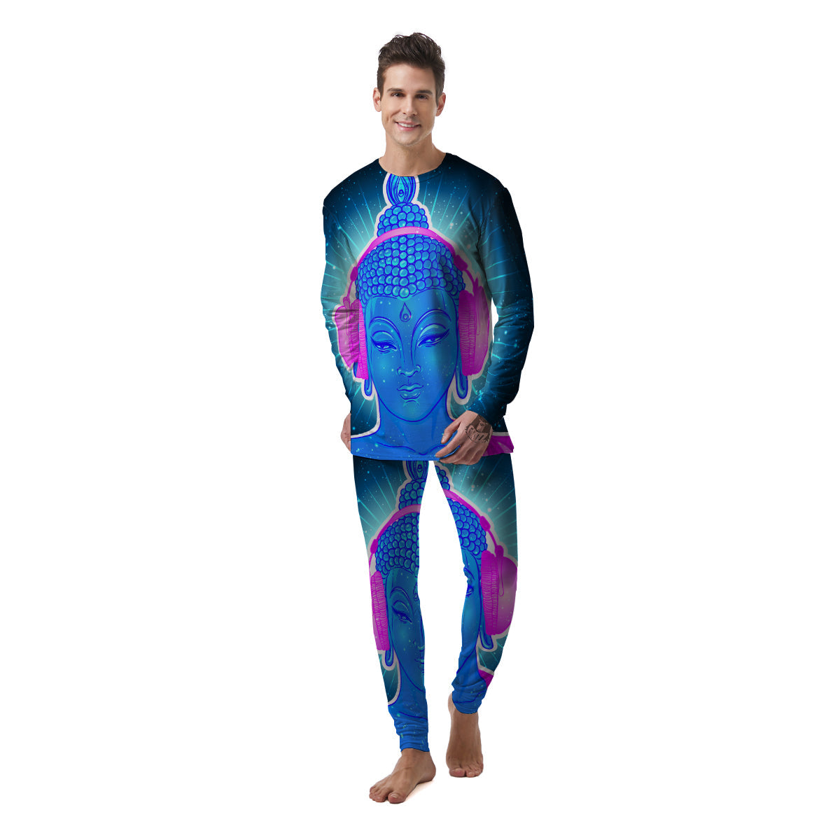 Buddha Psychedelic Print Men's Pajamas-grizzshop