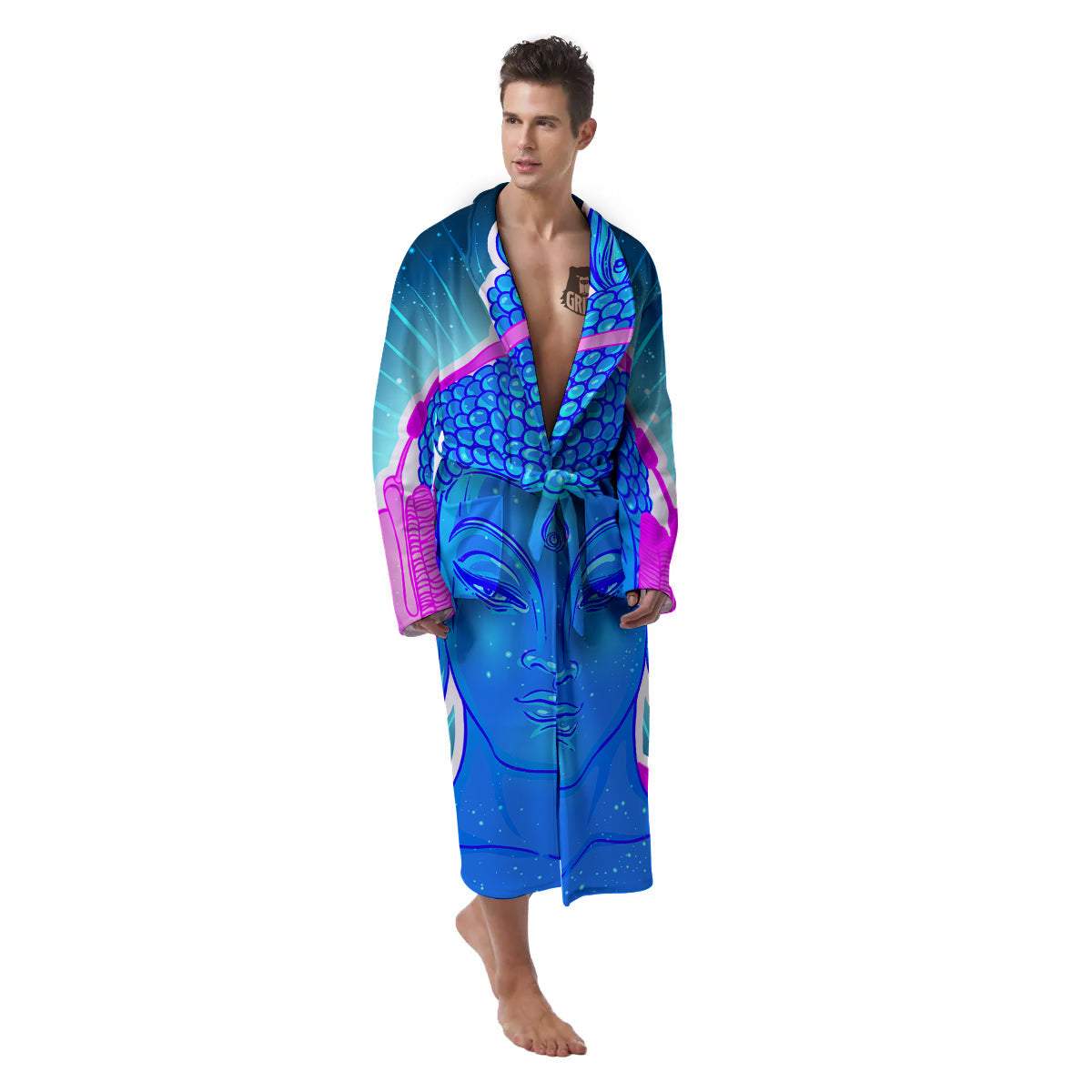 Buddha Psychedelic Print Men's Robe-grizzshop