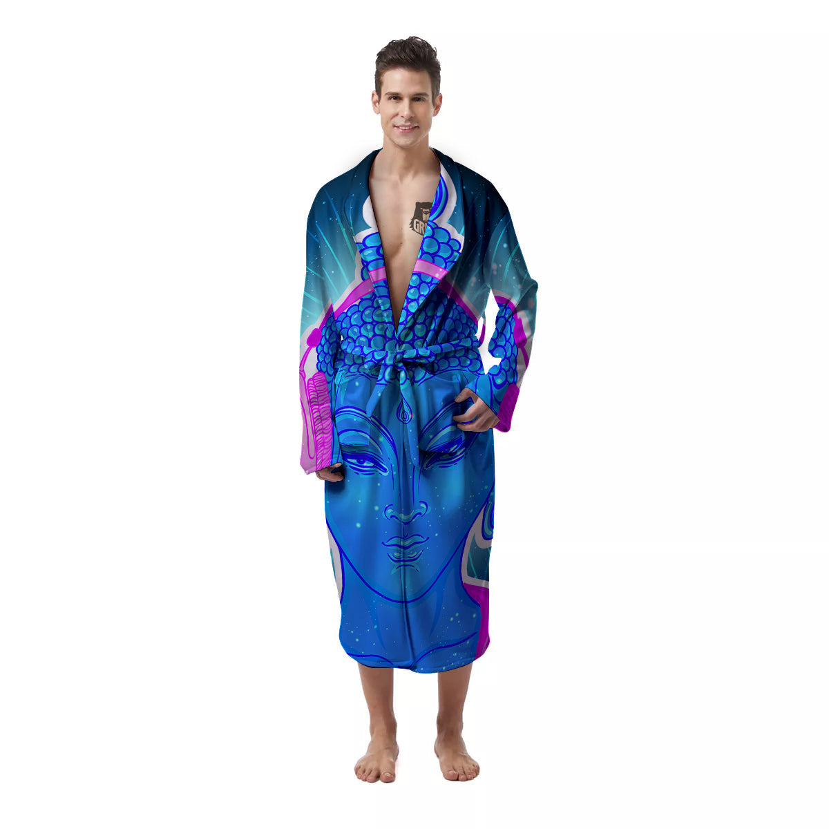 Buddha Psychedelic Print Men's Robe-grizzshop