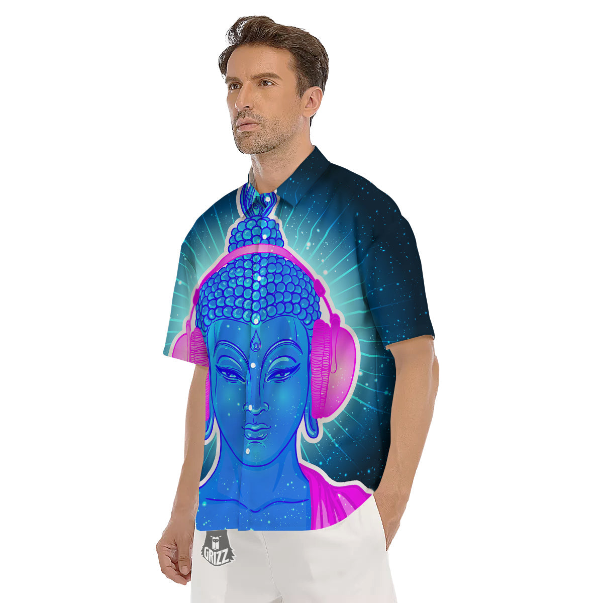 Buddha Psychedelic Print Men's Short Sleeve Shirts-grizzshop