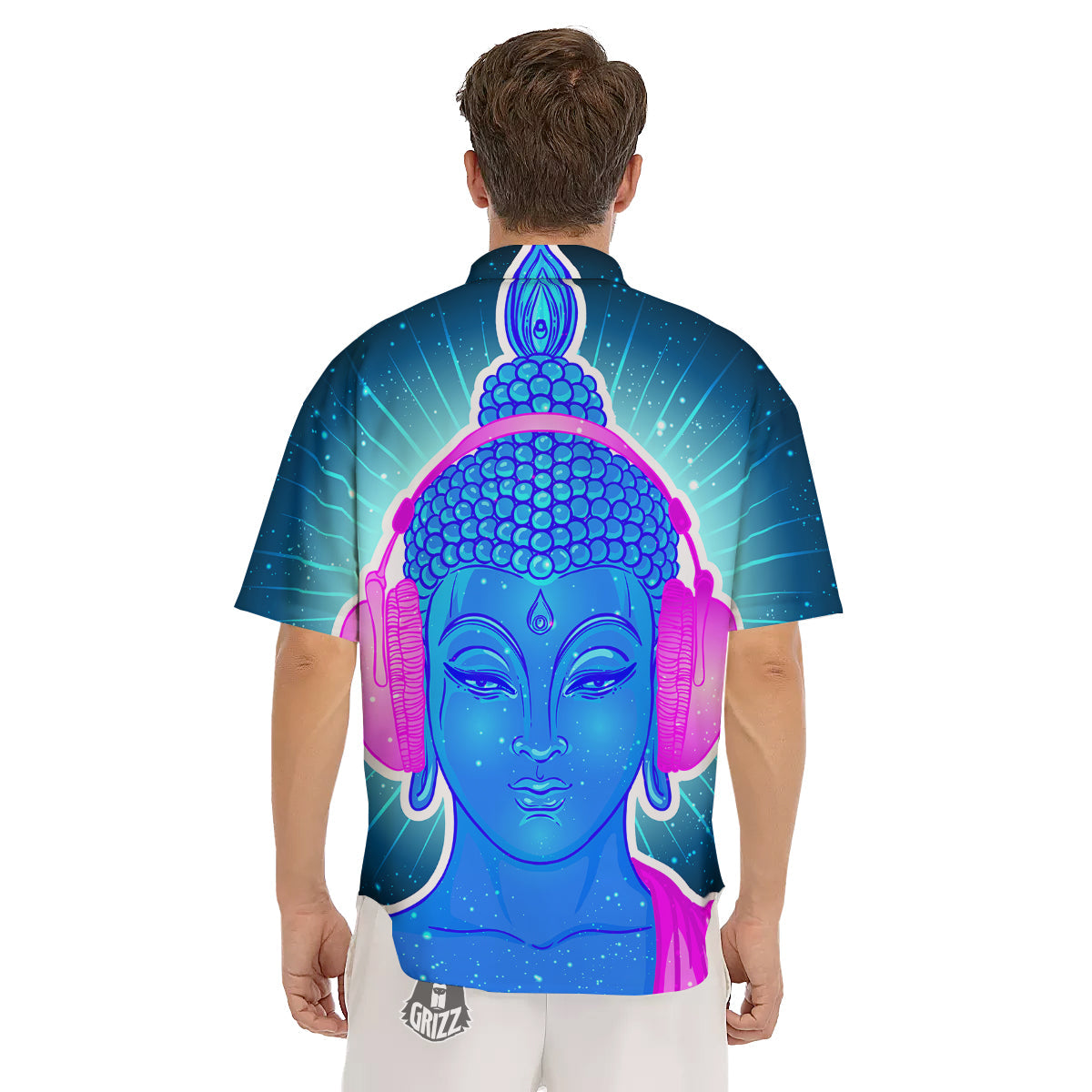 Buddha Psychedelic Print Men's Short Sleeve Shirts-grizzshop