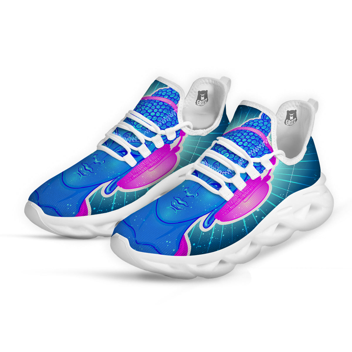 Buddha Psychedelic Print White Running Shoes-grizzshop