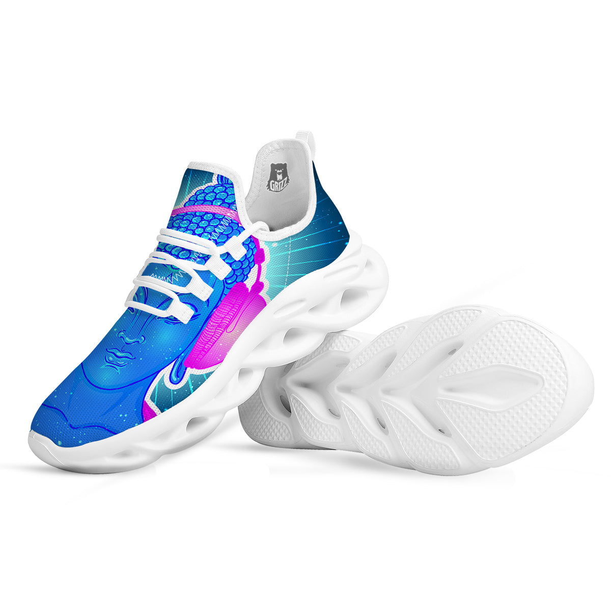 Buddha Psychedelic Print White Running Shoes-grizzshop