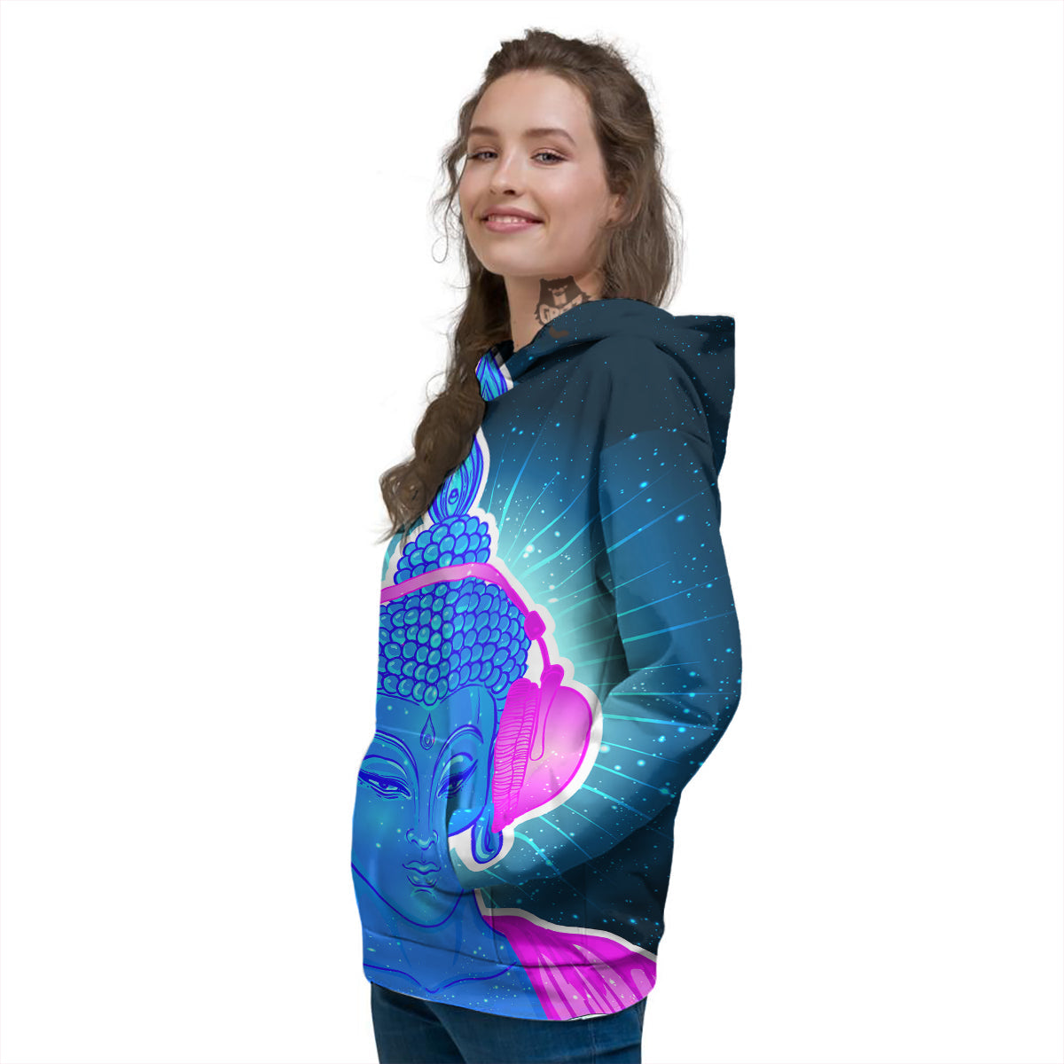 Buddha Psychedelic Print Women's Hoodie-grizzshop