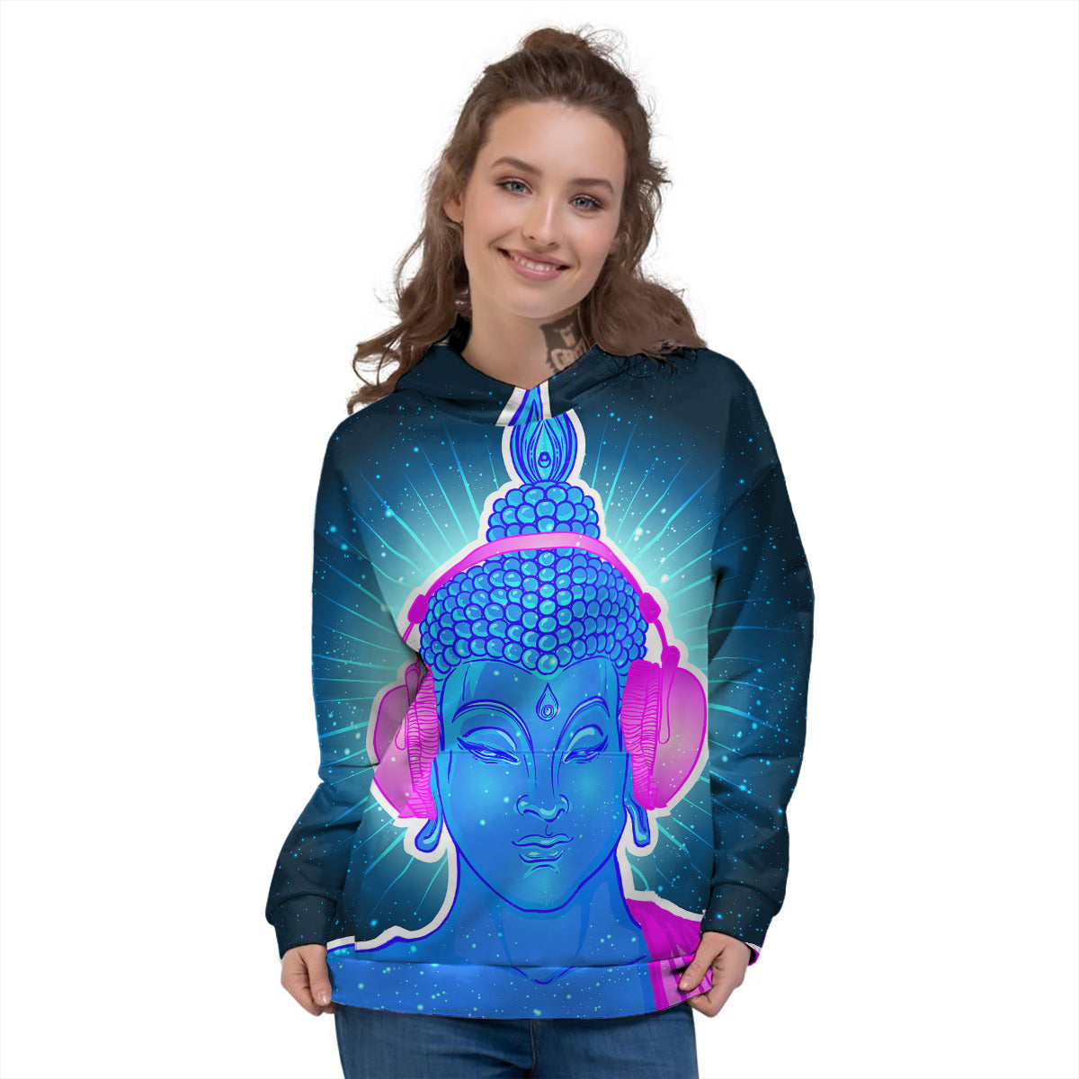 Buddha Psychedelic Print Women's Hoodie-grizzshop